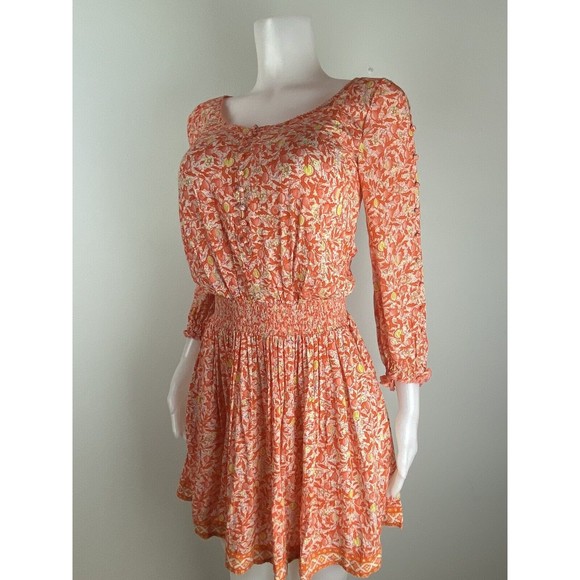 F. Poupette St Barth Dress Sise XS Multicolor Floral Orange 3/4 Sleeve. NWT - Picture 3 of 12